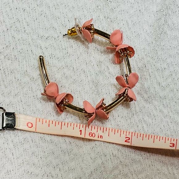 Pink Floral Gold Tone Hoop Earrings - Picture 3 of 3